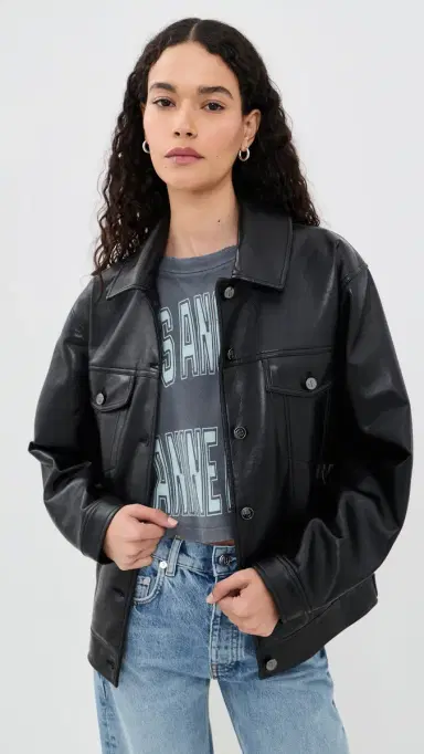 Anine Bing Rory Jacket in Black Recycled Leather Black Recycled Leather | Thumbnail 2