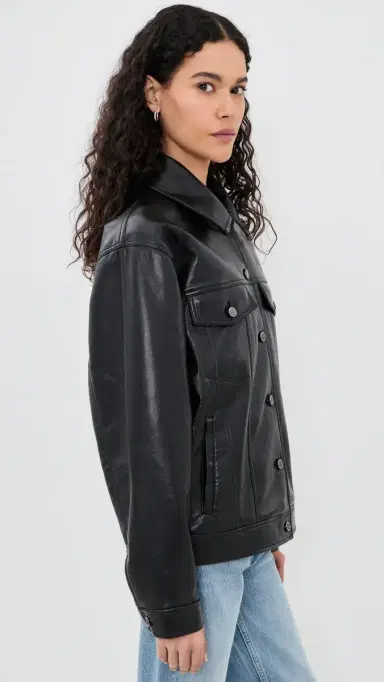Anine Bing Rory Jacket in Black Recycled Leather Black Recycled Leather | Thumbnail 4