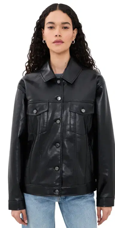 Anine Bing Rory Jacket in Black Recycled Leather Black Recycled Leather | Thumbnail 1