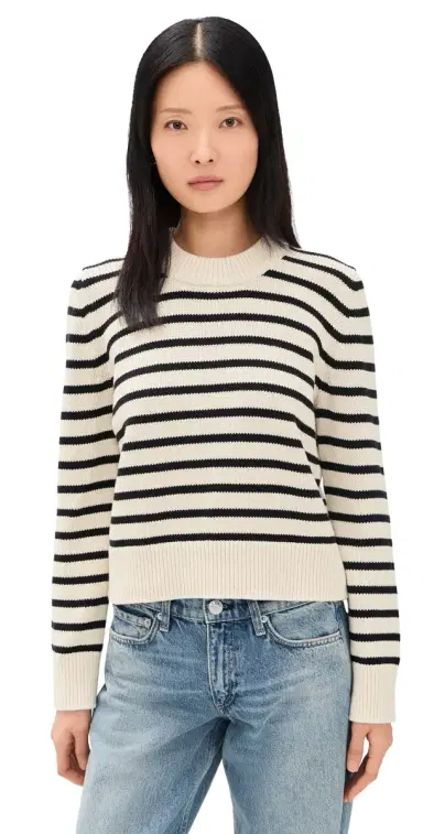 Sold Out NYC The Favorite Crew Stripe Pullover Black & Cream Stripe | Thumbnail 1 Sold Out NYC The Favorite Crew Stripe Pullover Black & Cream Stripe | Thumbnail 1