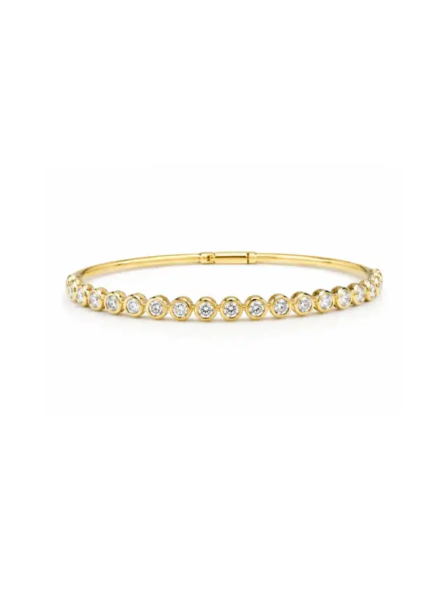 Wish Fine Jewelry 0.83ct Diamond 14K Yellow Gold Flexible Tennis Bangle Bracelet