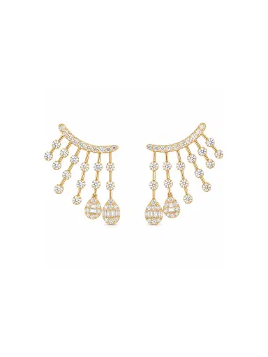 Wish Fine Jewelry 1.20ct Diamond 14K Gold Cluster Climber Earrings | Thumbnail 1 Wish Fine Jewelry 1.20ct Diamond 14K Gold Cluster Climber Earrings | Thumbnail 1