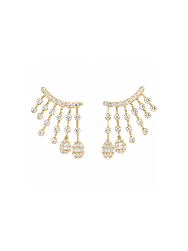 Wish Fine Jewelry 1.20ct Diamond 14K Gold Cluster Climber Earrings