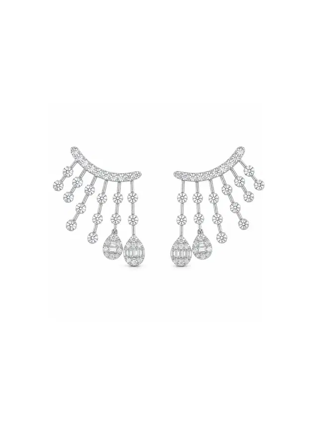 Wish Fine Jewelry 1.20ct Diamond 14K Gold Cluster Climber Earrings