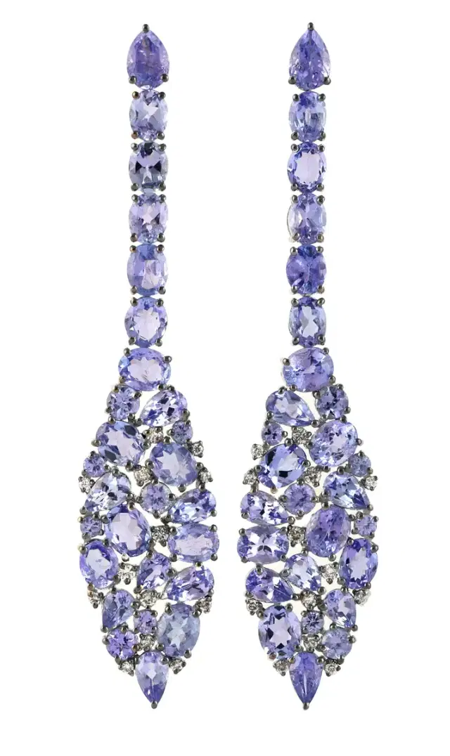 Wish Fine Jewelry 14.19ct Diamond Tanzanite 18K Gold Drop Earrings