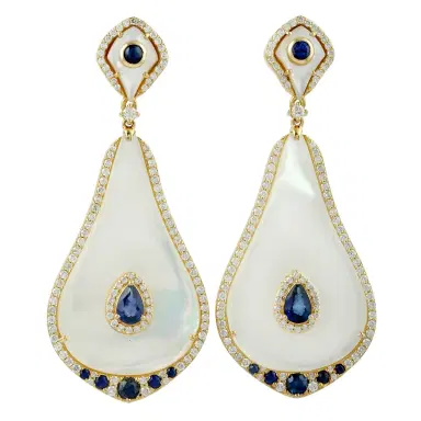 Wish Fine Jewelry 25.71ct Sapphire Diamond Mother of Pearl 18K Gold Earrings | Thumbnail 1 Wish Fine Jewelry 25.71ct Sapphire Diamond Mother of Pearl 18K Gold Earrings | Thumbnail 1