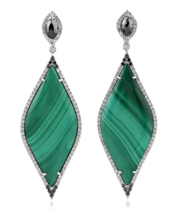 Wish Fine Jewelry 31.04ct Diamond Malachite 18K Gold Drop Earrings