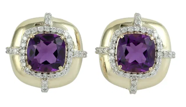Wish Fine Jewelry 4.60ct Amethyst Diamond 14K Gold Stud Earrings
