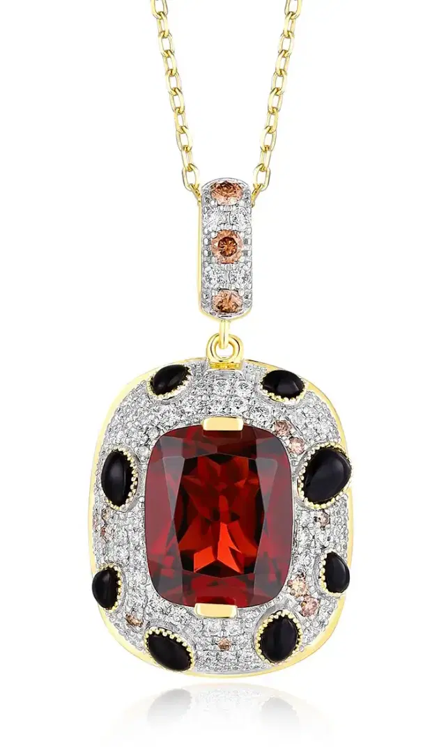 Wish Fine Jewelry 4035ct Diamond Garnet 14K Gold Bezel Pendant