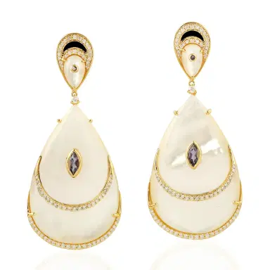 Wish Fine Jewelry 49.86ct Iolite Diamond Mother of Pearl 18K Gold Earrings | Thumbnail 1 Wish Fine Jewelry 49.86ct Iolite Diamond Mother of Pearl 18K Gold Earrings | Thumbnail 1