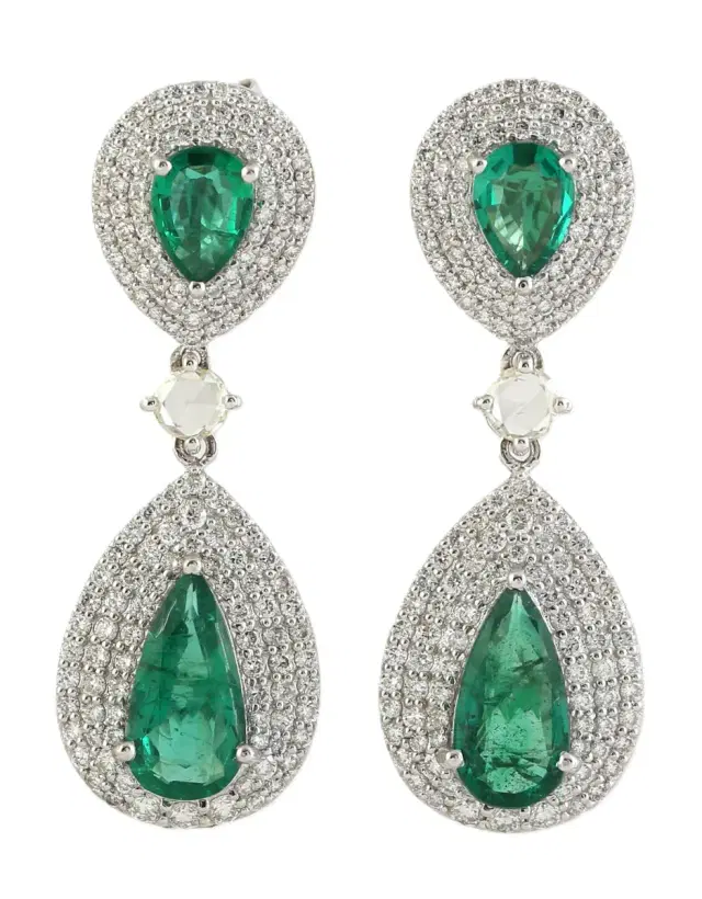 Wish Fine Jewelry 5.89ct Diamond Emerald 18K Gold Drop Earrings