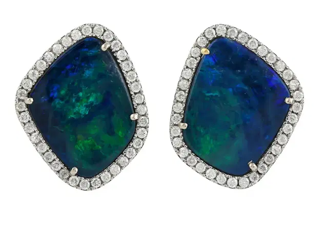 Wish Fine Jewelry 6.26ct Diamond Opal 18K Gold Stud Earrings