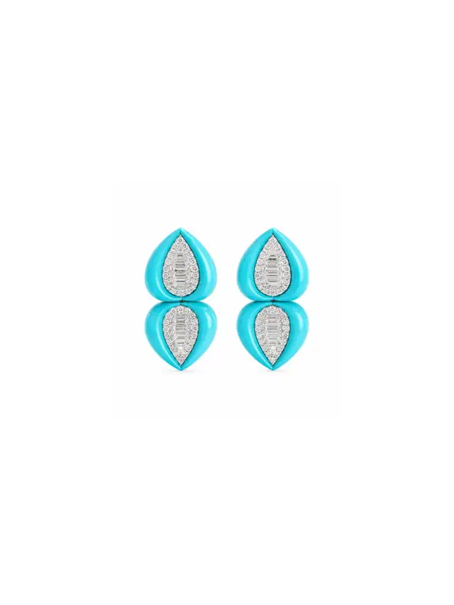 Wish Fine Jewelry 9.58ct Diamond Turquoise 18K Gold Drop Earrings