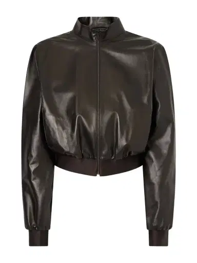 Gucci Cropped Leather Bomber Jacket | Thumbnail 1