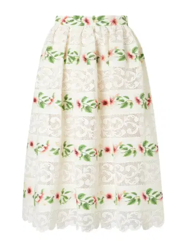 Oscar de la Renta Floral-print Lace-trimmed Cotton-blend Midi Skirt | Thumbnail 1 Oscar de la Renta Floral-print Lace-trimmed Cotton-blend Midi Skirt | Thumbnail 1