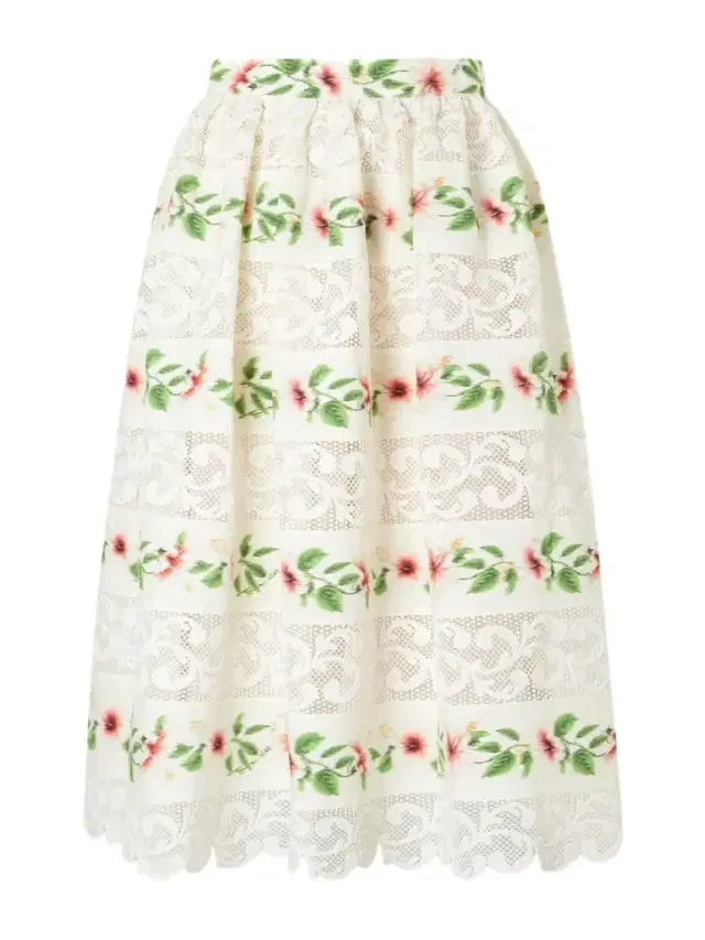 Oscar de la Renta Floral-print Lace-trimmed Cotton-blend Midi Skirt