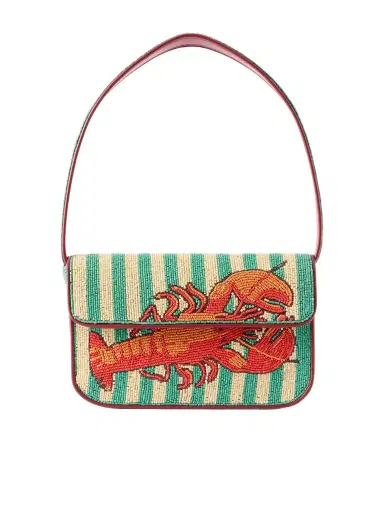 Staud Tommy Bead-embellished Leather-trimmed Satin Shoulder Bag | Thumbnail 1 Staud Tommy Bead-embellished Leather-trimmed Satin Shoulder Bag | Thumbnail 1