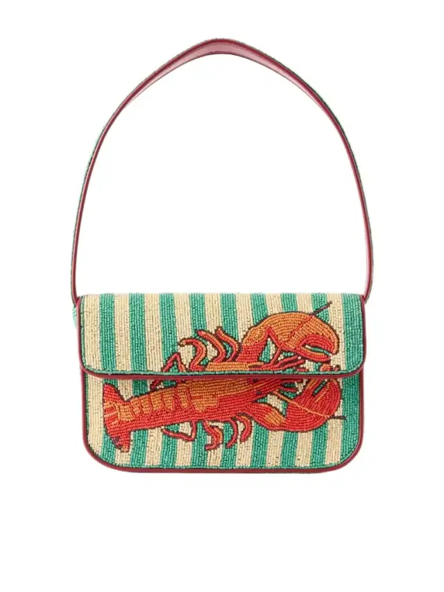 Staud Tommy Bead-embellished Leather-trimmed Satin Shoulder Bag