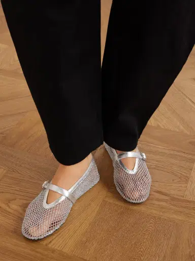 Alaïa Metallic Leather-trimmed Mesh Ballet Flats | Thumbnail 2