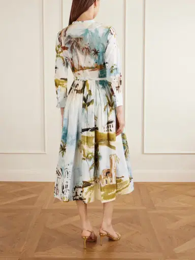 Oscar de la Renta Belted Printed Cotton-blend Midi Dress | Thumbnail 3 Oscar de la Renta Belted Printed Cotton-blend Midi Dress | Thumbnail 3