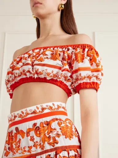 Dolce & Gabbana Cropped Printed Cotton-poplin Top | Thumbnail 4 Dolce & Gabbana Cropped Printed Cotton-poplin Top | Thumbnail 4