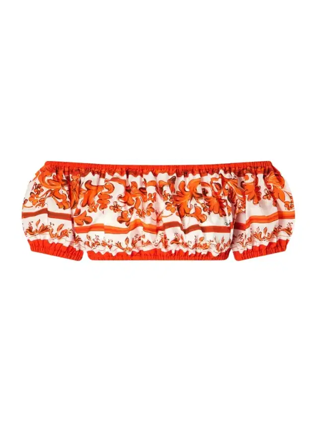Cropped Printed Cotton-poplin Top