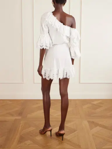 Saint Laurent One-shoulder Guipure-lace Trimmed Cotton-poplin Mini Dress | Thumbnail 3 Saint Laurent One-shoulder Guipure-lace Trimmed Cotton-poplin Mini Dress | Thumbnail 3