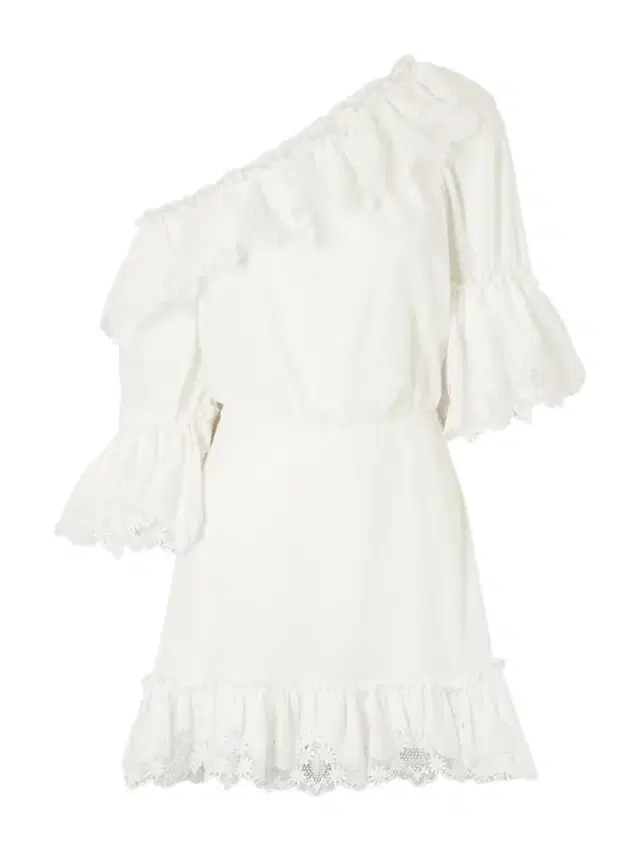 One-shoulder Guipure-lace Trimmed Cotton-poplin Mini Dress