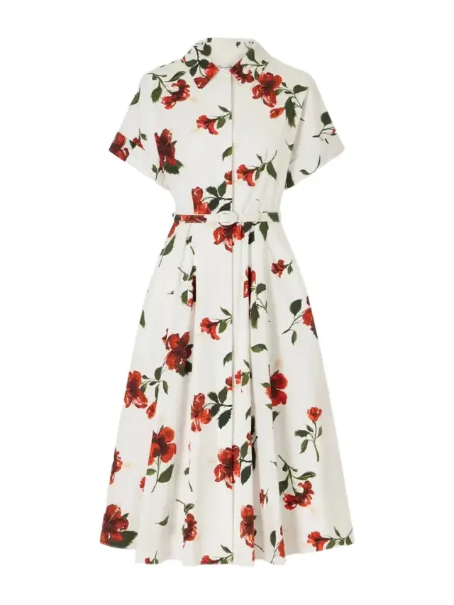 Oscar de la Renta Floral-print Cotton-poplin Midi Dress