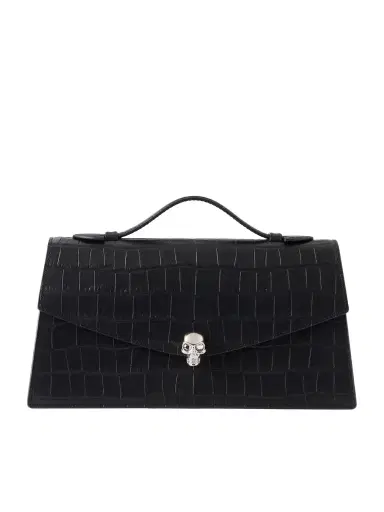 Alexander McQueen Skull Embellished Croc-effect Leather Clutch | Thumbnail 1 Alexander McQueen Skull Embellished Croc-effect Leather Clutch | Thumbnail 1