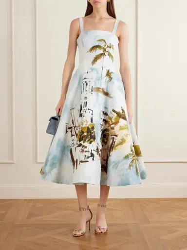 Oscar de la Renta Dominican Landscape Printed Cotton-poplin Midi Dress | Thumbnail 2 Oscar de la Renta Dominican Landscape Printed Cotton-poplin Midi Dress | Thumbnail 2