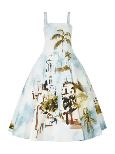 Oscar de la Renta Dominican Landscape Printed Cotton-poplin Midi Dress | Thumbnail 1 Oscar de la Renta Dominican Landscape Printed Cotton-poplin Midi Dress | Thumbnail 1
