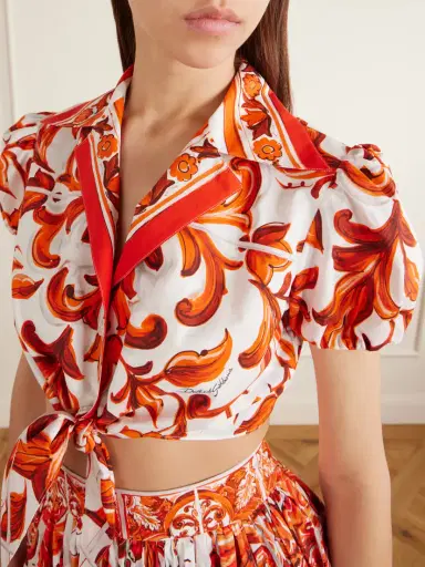 Dolce & Gabbana Cropped Printed Cotton-poplin Top | Thumbnail 4 Dolce & Gabbana Cropped Printed Cotton-poplin Top | Thumbnail 4