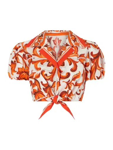 Dolce & Gabbana Cropped Printed Cotton-poplin Top | Thumbnail 1 Dolce & Gabbana Cropped Printed Cotton-poplin Top | Thumbnail 1