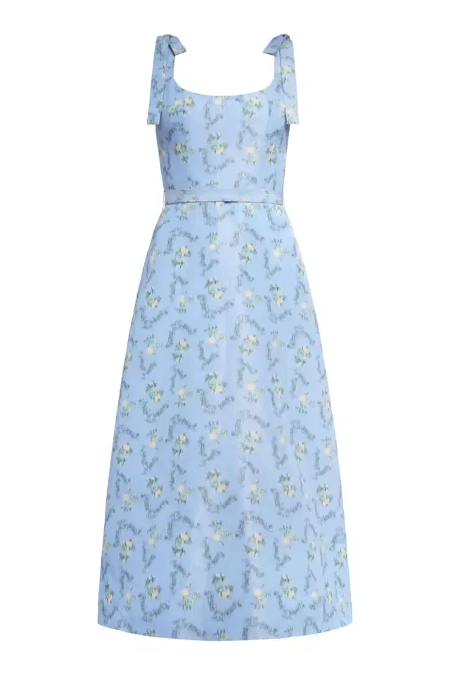 Serafina Blue Floral Ikat Midi Dress
