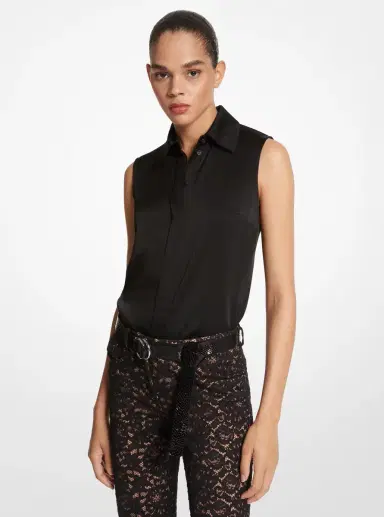 Michael Kors Collection Hansen Charmeuse Sleeveless Shirt in White | Thumbnail 2 Michael Kors Collection Hansen Charmeuse Sleeveless Shirt in White | Thumbnail 2