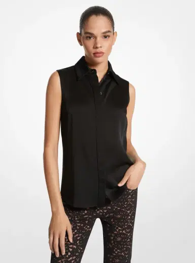 Michael Kors Collection Hansen Charmeuse Sleeveless Shirt in White | Thumbnail 3 Michael Kors Collection Hansen Charmeuse Sleeveless Shirt in White | Thumbnail 3