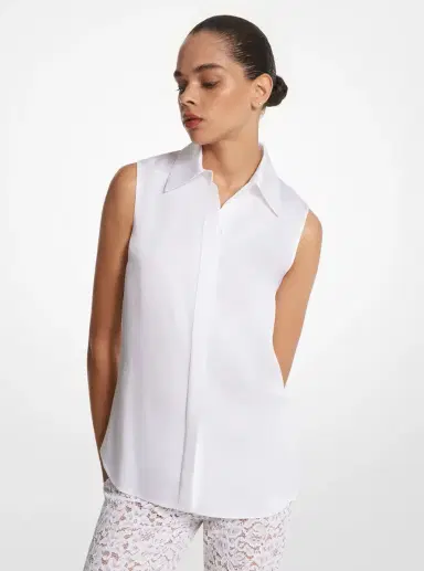 Michael Kors Collection Hansen Charmeuse Sleeveless Shirt in White | Thumbnail 5 Michael Kors Collection Hansen Charmeuse Sleeveless Shirt in White | Thumbnail 5