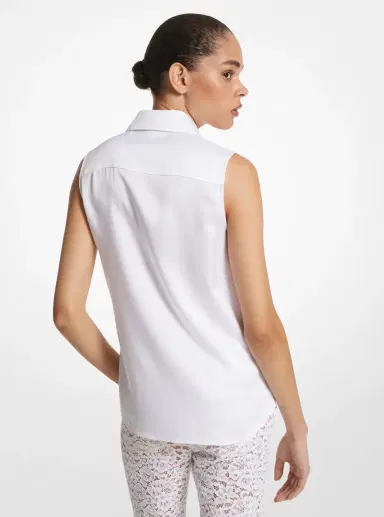 Michael Kors Collection Hansen Charmeuse Sleeveless Shirt in White | Thumbnail 6 Michael Kors Collection Hansen Charmeuse Sleeveless Shirt in White | Thumbnail 6