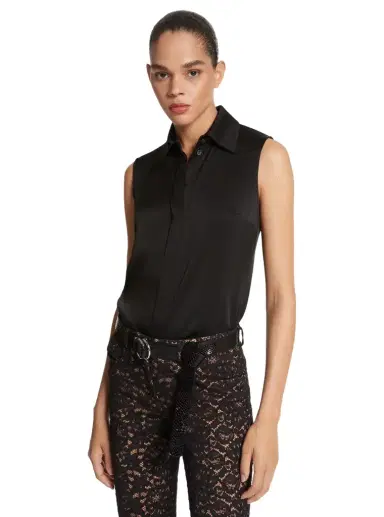 Michael Kors Collection Hansen Charmeuse Sleeveless Shirt in White | Thumbnail 1 Michael Kors Collection Hansen Charmeuse Sleeveless Shirt in White | Thumbnail 1