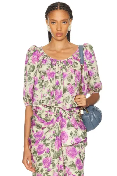 Chloe Cropped Flowy Puff Sleeve Top | Thumbnail 1 Chloe Cropped Flowy Puff Sleeve Top | Thumbnail 1