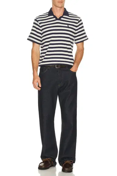 Polo Ralph Lauren Short Sleeve Cotton Club Stripe Textured Fully Fashioned Johnny Collar Polo | Thumbnail 3 Polo Ralph Lauren Short Sleeve Cotton Club Stripe Textured Fully Fashioned Johnny Collar Polo | Thumbnail 3