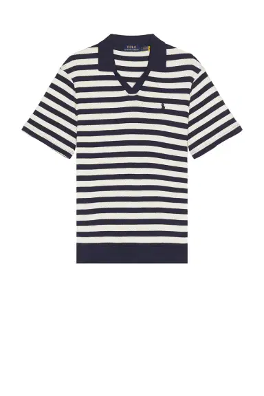 Polo Ralph Lauren Short Sleeve Cotton Club Stripe Textured Fully Fashioned Johnny Collar Polo | Thumbnail 4 Polo Ralph Lauren Short Sleeve Cotton Club Stripe Textured Fully Fashioned Johnny Collar Polo | Thumbnail 4
