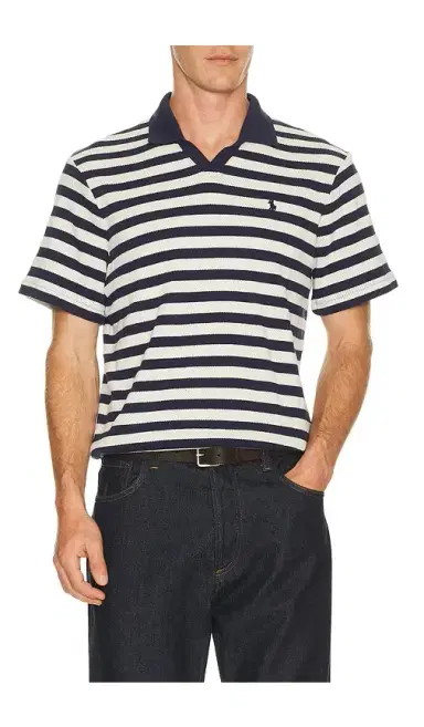 Polo Ralph Lauren Short Sleeve Cotton Club Stripe Textured Fully Fashioned Johnny Collar Polo | Thumbnail 6 Polo Ralph Lauren Short Sleeve Cotton Club Stripe Textured Fully Fashioned Johnny Collar Polo | Thumbnail 6