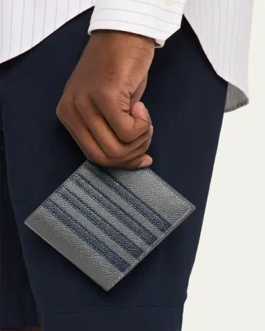 Thom Browne Pebble Grain Leather Billfold w/ 4 Bar Applique Stripe | Thumbnail 2