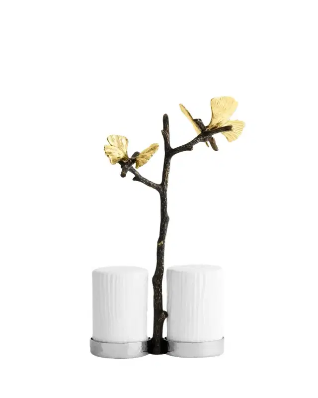 Michael Aram Butterfly Ginkgo Salt and Pepper Shakers with Caddy