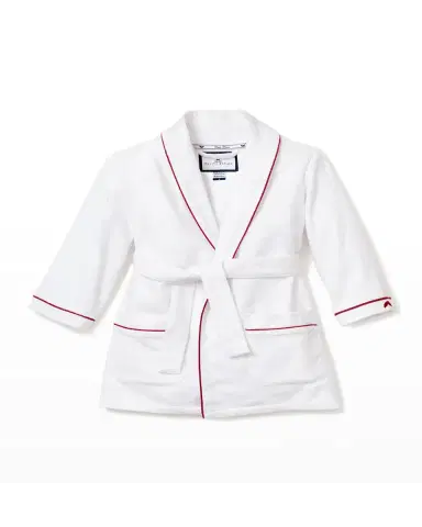 Petite Plume Kid's Solid Flannel Robe w/ Contrast Piping, Size 6M-14 | Thumbnail 2 Petite Plume Kid's Solid Flannel Robe w/ Contrast Piping, Size 6M-14 | Thumbnail 2