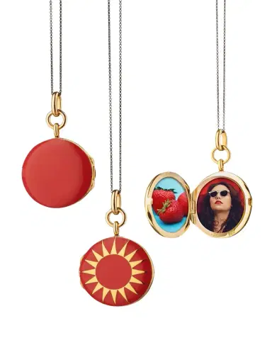 MONICA RICH KOSANN 18K Gold Vermeil Red Round Locket with Sun | Thumbnail 1 MONICA RICH KOSANN 18K Gold Vermeil Red Round Locket with Sun | Thumbnail 1