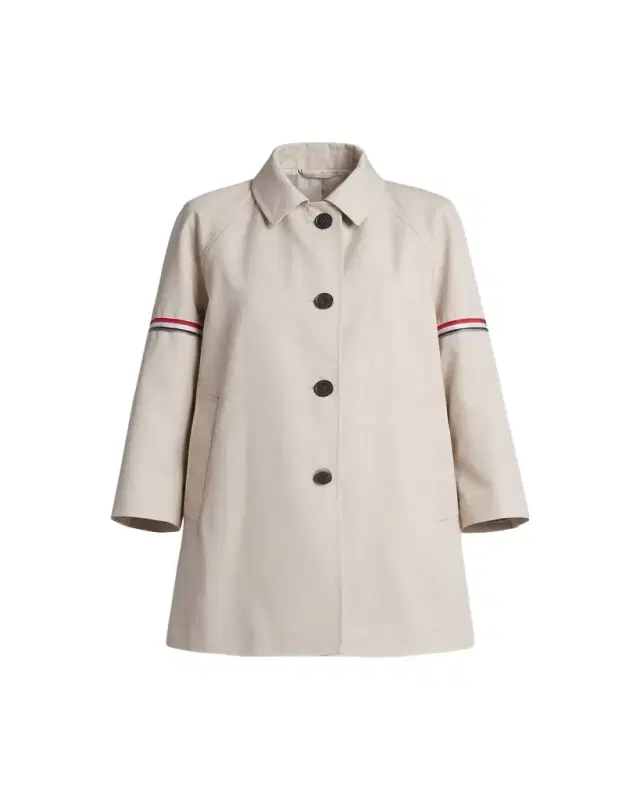 Water-Resistant Twill Cropped-Sleeve Car Coat w/ Striped Armband