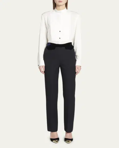 Giorgio Armani Wool Tuxedo Pants with Velvet Details | Thumbnail 2 Giorgio Armani Wool Tuxedo Pants with Velvet Details | Thumbnail 2